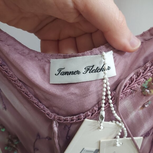TANNER FLETCHER Celeste Mauve Floral Sequin Chiffon Slip Dress - Picture 2 of 12